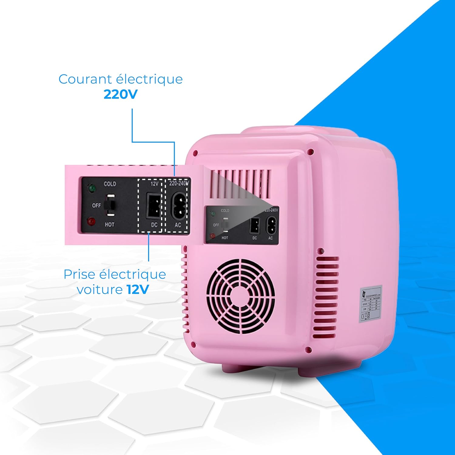 NK - Mini réfrigérateur 4L - portable, froid/chaud, 12V/220V, rose