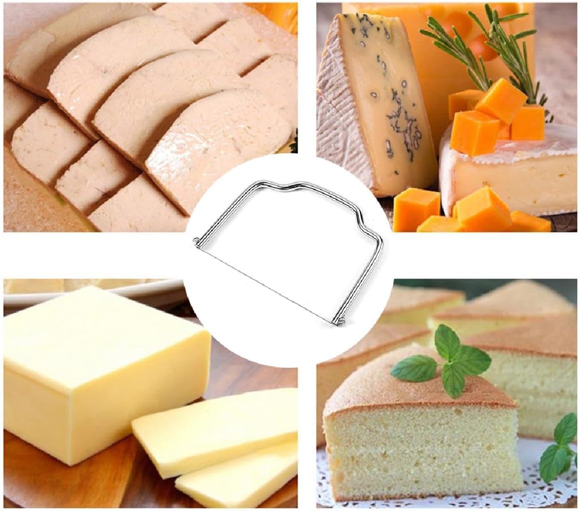 Trancheuse à fil - coupe-fromage, beurre, foie gras - inox - 2 pièces