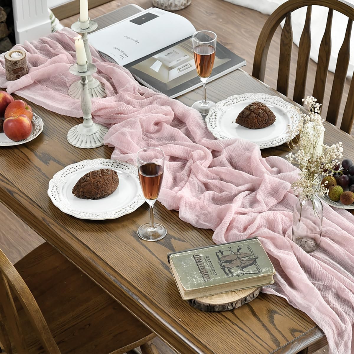 Artoid Mode - Chemin de Table Gaze Mousseline - 300 cm - Rose bohême, déco mariage/anniversaire