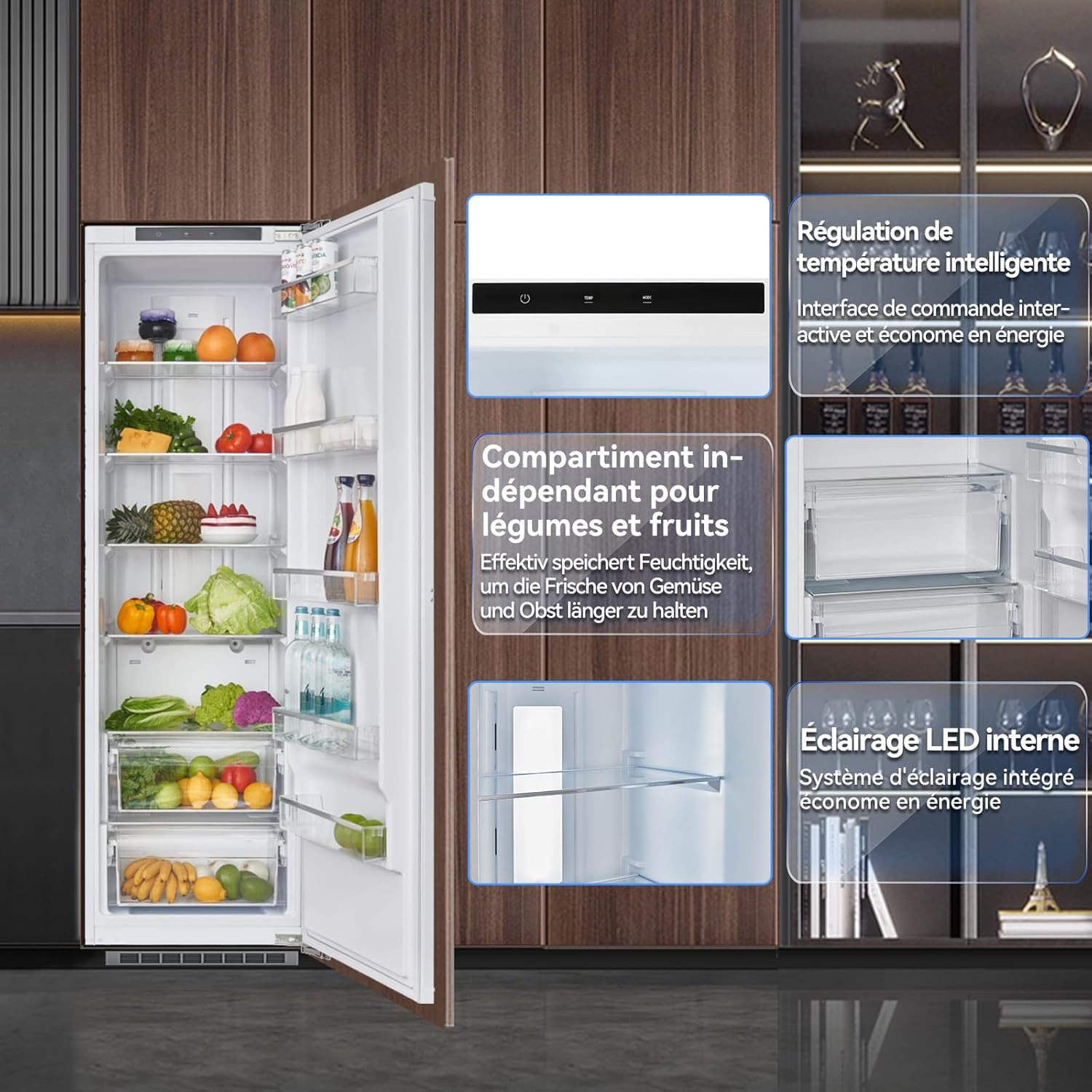 magictec - Frigo encastrable 177 cm - Froid ventilé, 260L, No Frost, LED