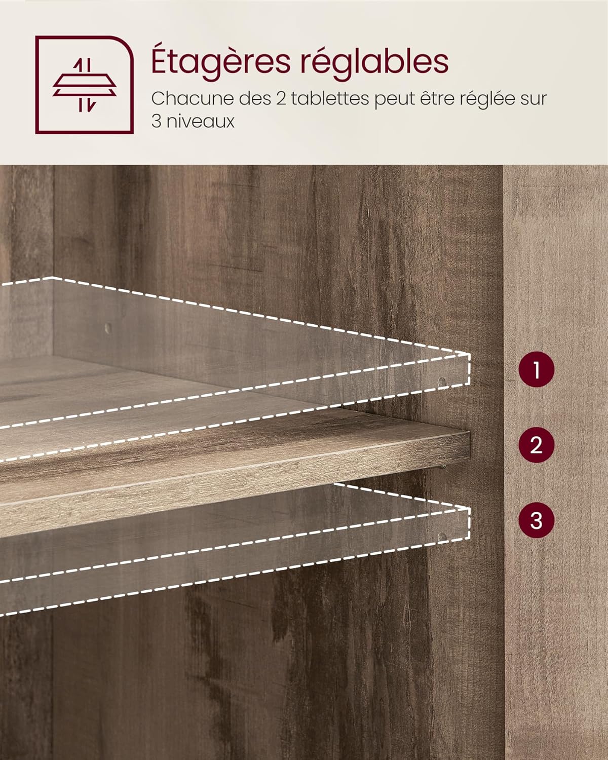 VASAGLE - buffet industriel 3 portes acier marron noir, LSC099K02