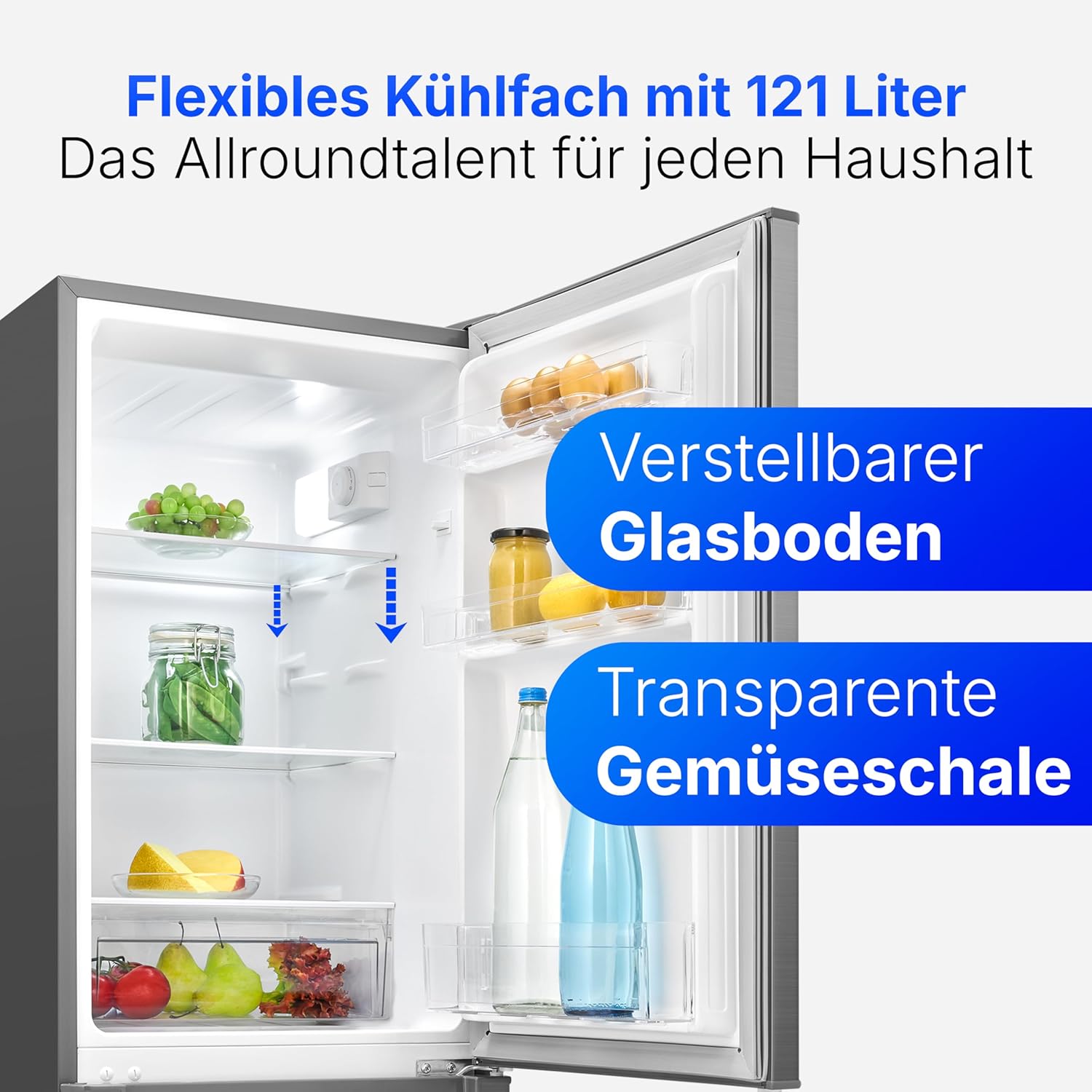 Bomann - réfrigérateur combiné inox 142,5x49,5x56 cm - 173L, LED, alarme, économie KG7359