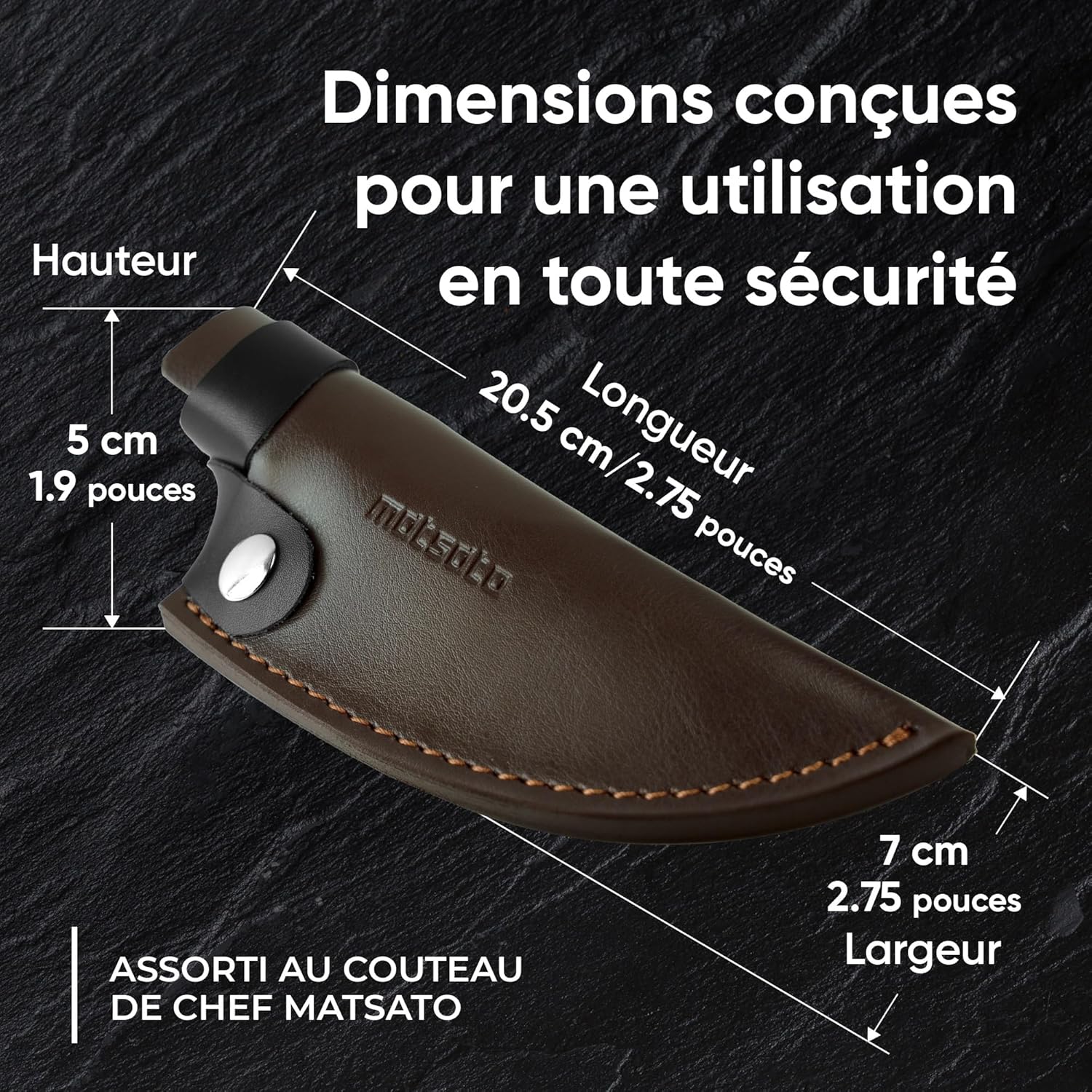 Matsato - Étui couteau cuir véritable - 15,7 cm - protection lame