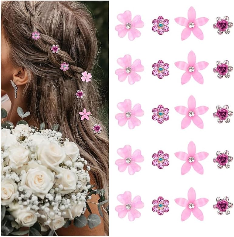 Pinces à cheveux - lot de 20, mini strass fleurs, métal, accessoires mariage