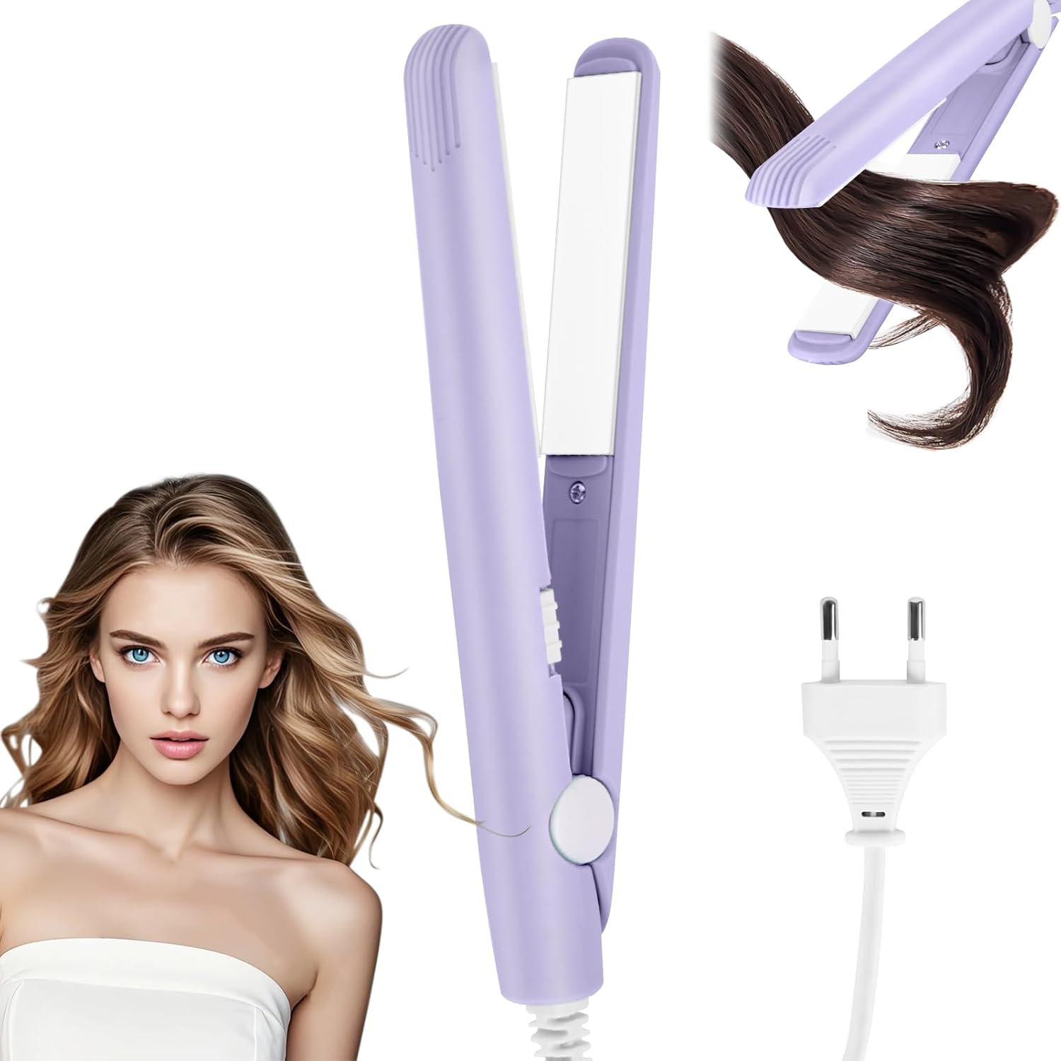LOPHE - Mini fer à lisser 2 en 1, 110-220V, chauffe rapide 10s, violet