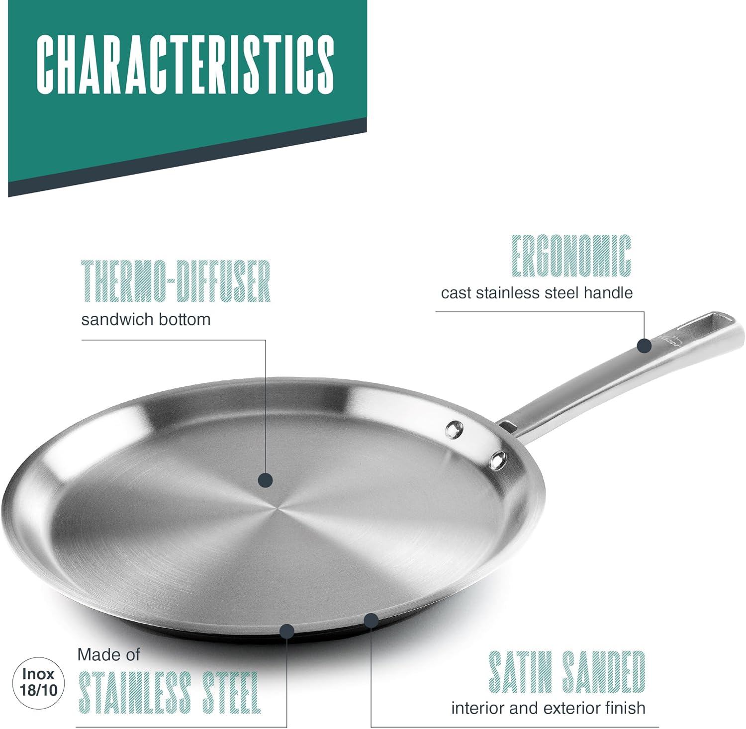 Lacor - Foodie crêpière inox 28cm, induction, lave-vaisselle, 45829