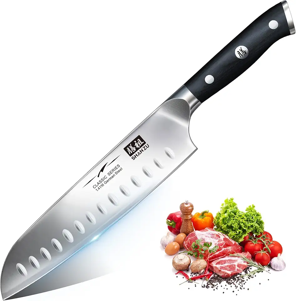 SHAN ZU - Santoku professionnel - 18cm - acier inox, manche bois