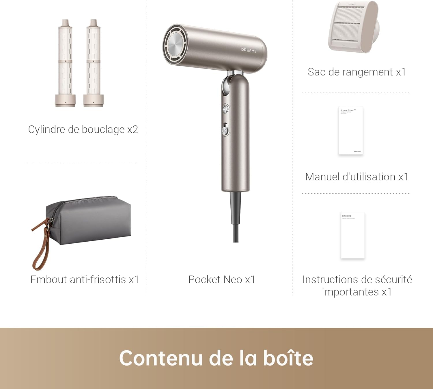 Dreame - Pocket Neo - 300 g - sèche-cheveux pliable, moteur 110 000 tr/min, ions négatifs, température 57°C