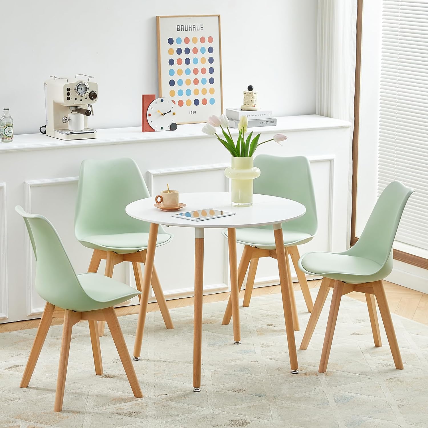 EGGREE - chaises scandinaves lot de 4 - bois hêtre - rembourrées, La Glace Verte