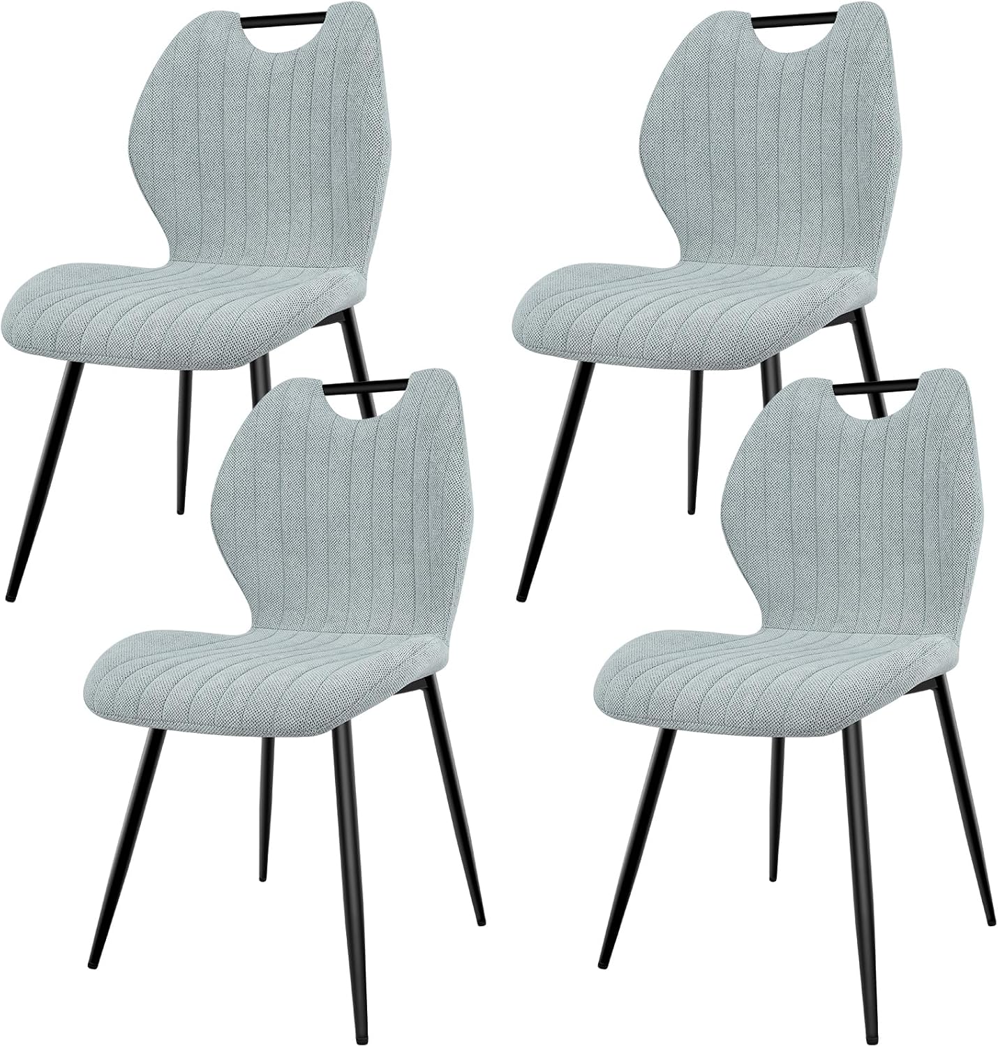 Chaises salle à manger - tissu gris clair, pieds métal, lot de 4