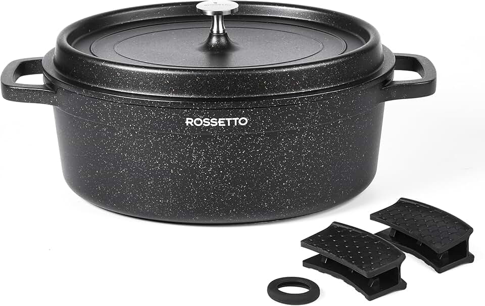 Rossetto - Cocotte en fonte aluminium 38cm - 10,6L, antiadhérent, induction et four, couvercle picots saveurs