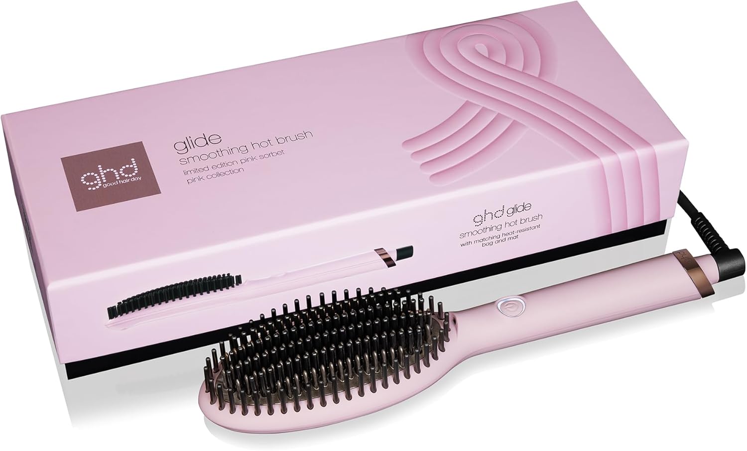 ghd - Brosse chauffante Glide Collection Pink - lissage rapide, anti-frisottis, pour cheveux secs