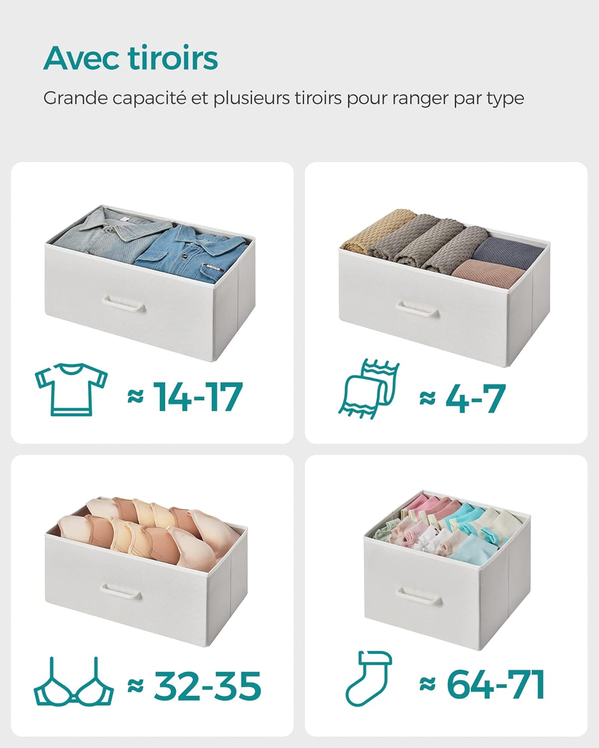 SONGMICS - commode 7 tiroirs tissu, métal, blanc/beige, style moderne, LTS523W57