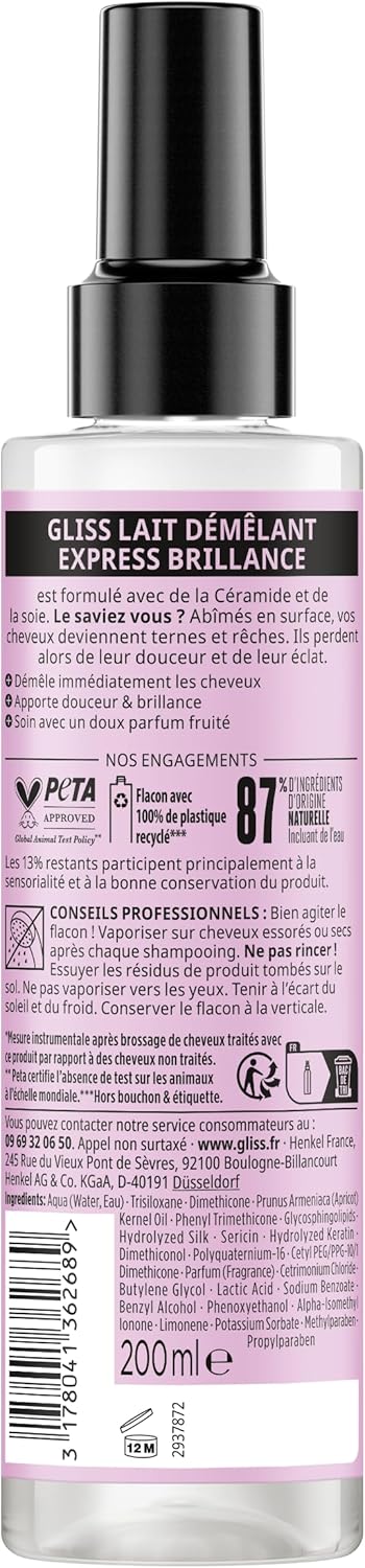 Schwarzkopf - Gliss Soie Liquide - 200ml - lait démêlant brillance, protège 230°C, sans rinçage