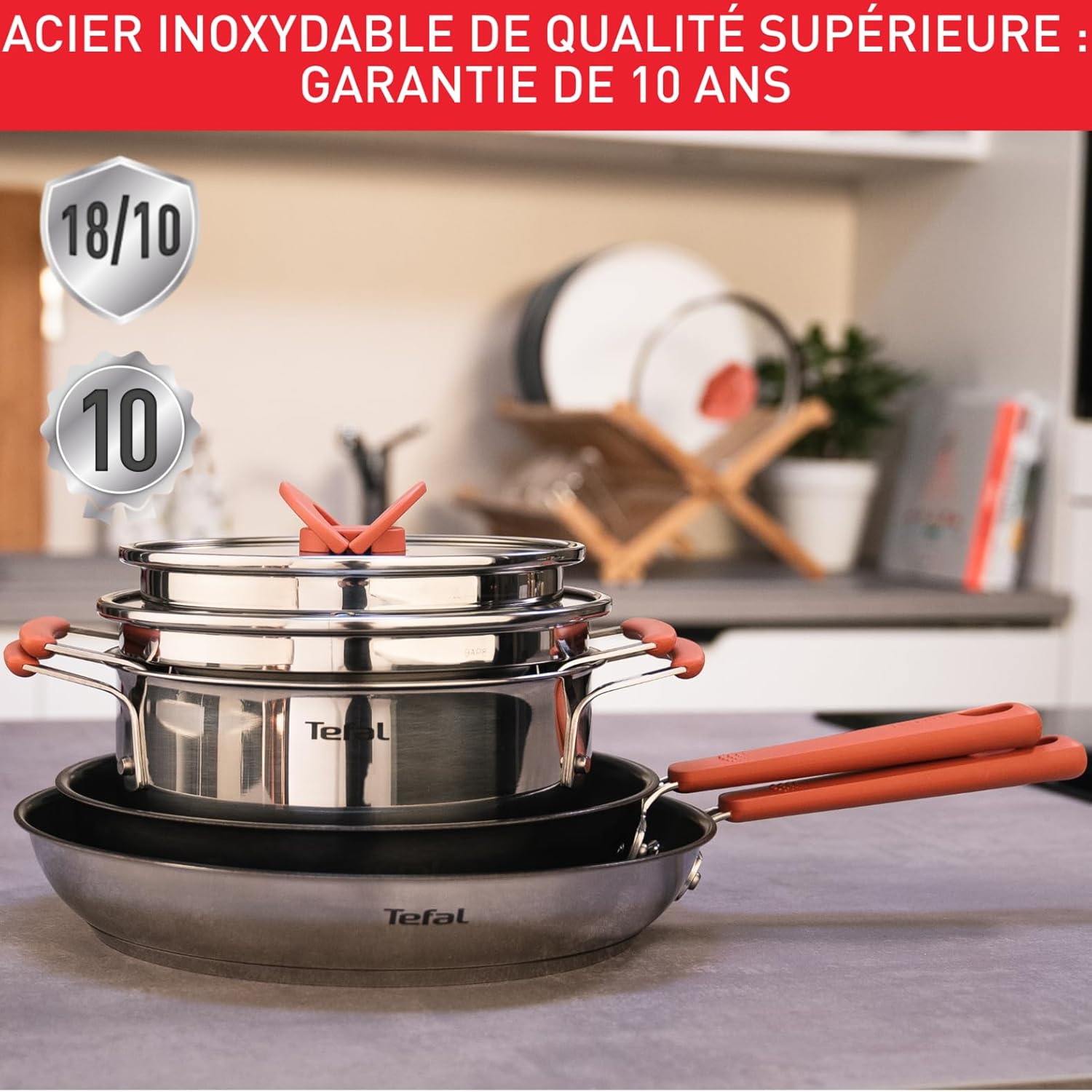 Tefal - OPTI'Space - batterie 6 pcs inox/antiadhésif, induction, G720S604