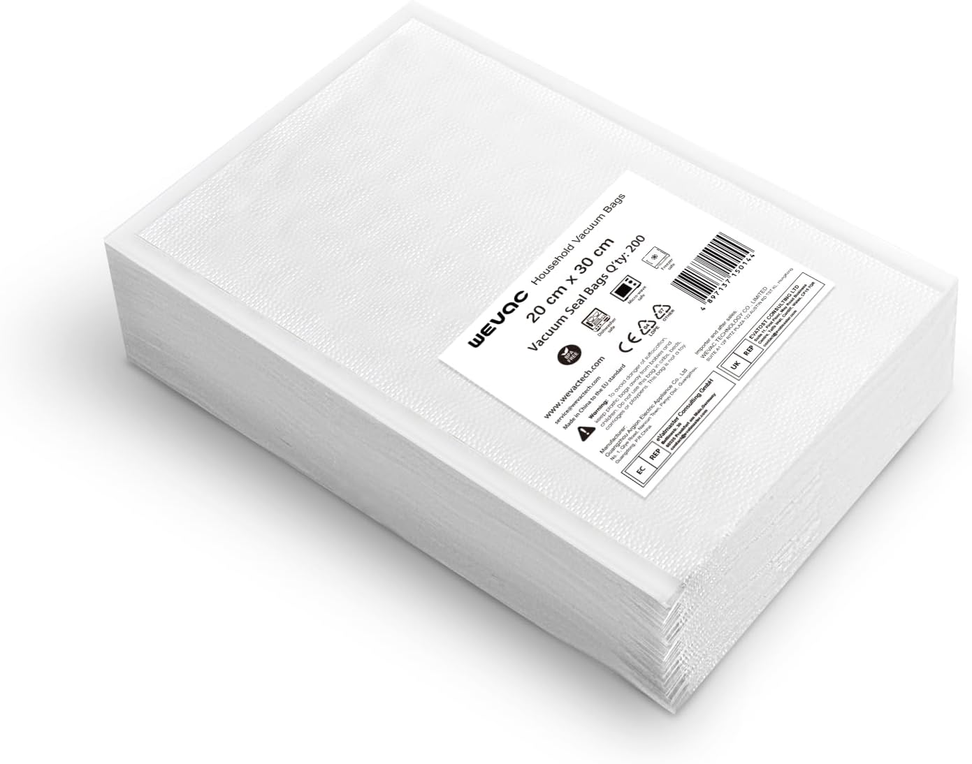 Wevac - Lite 200 Sacs - 20x30cm - sachets sous vide, sans BPA, alimentation