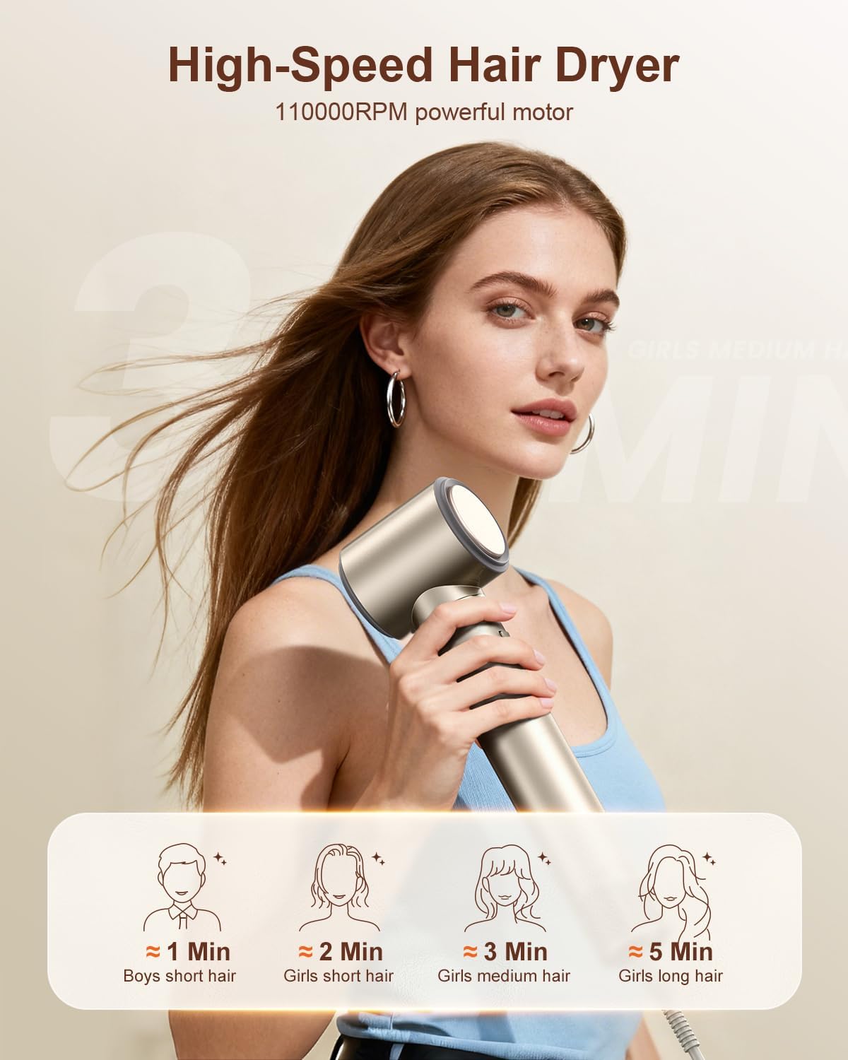 Brosse sèche-cheveux 5 en 1 - multi-styler, séchage rapide, enroulement auto, rangement, sans dommage