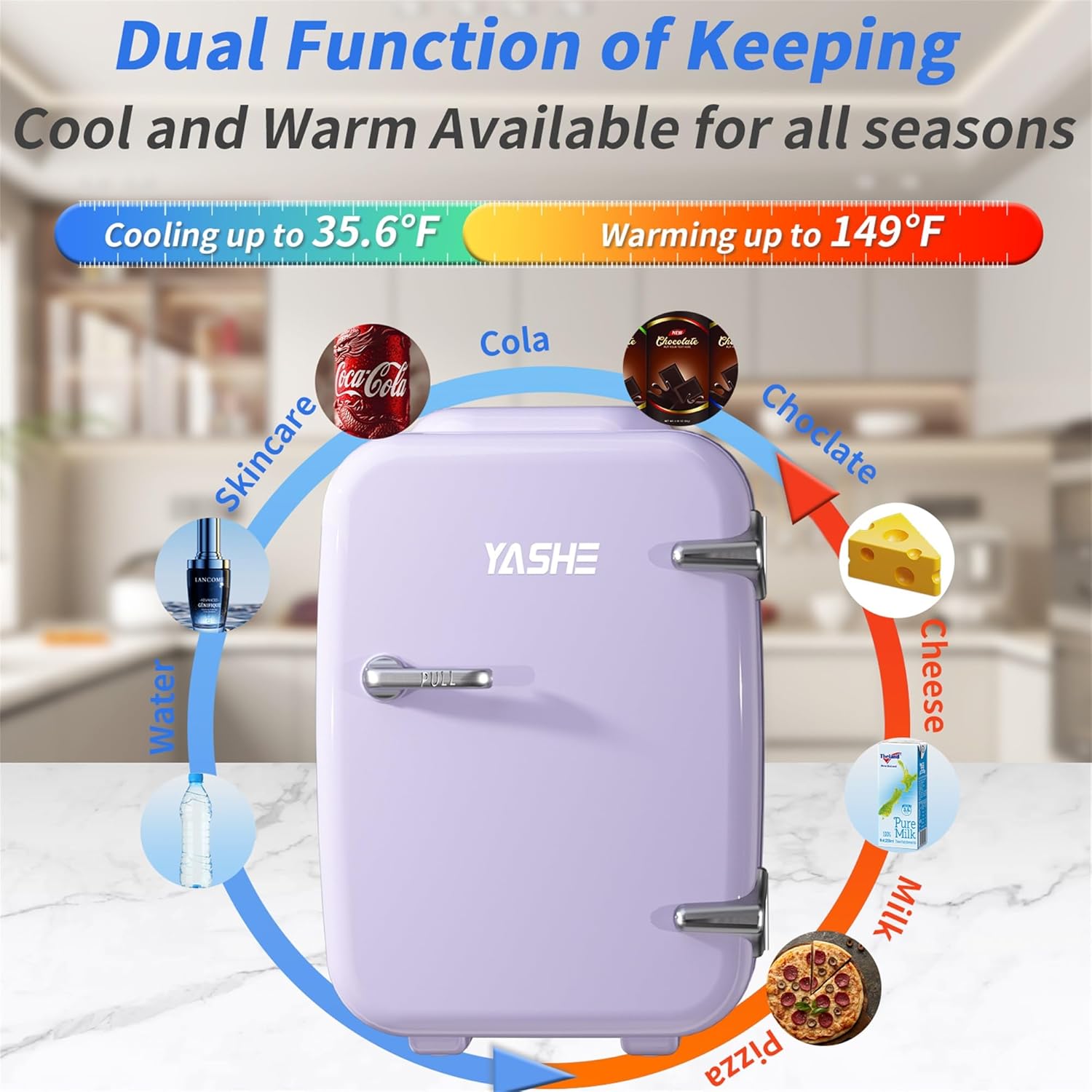 YASHE - Mini réfrigérateur 4L, 220V/12V, froid/chaud, bureau, voiture
