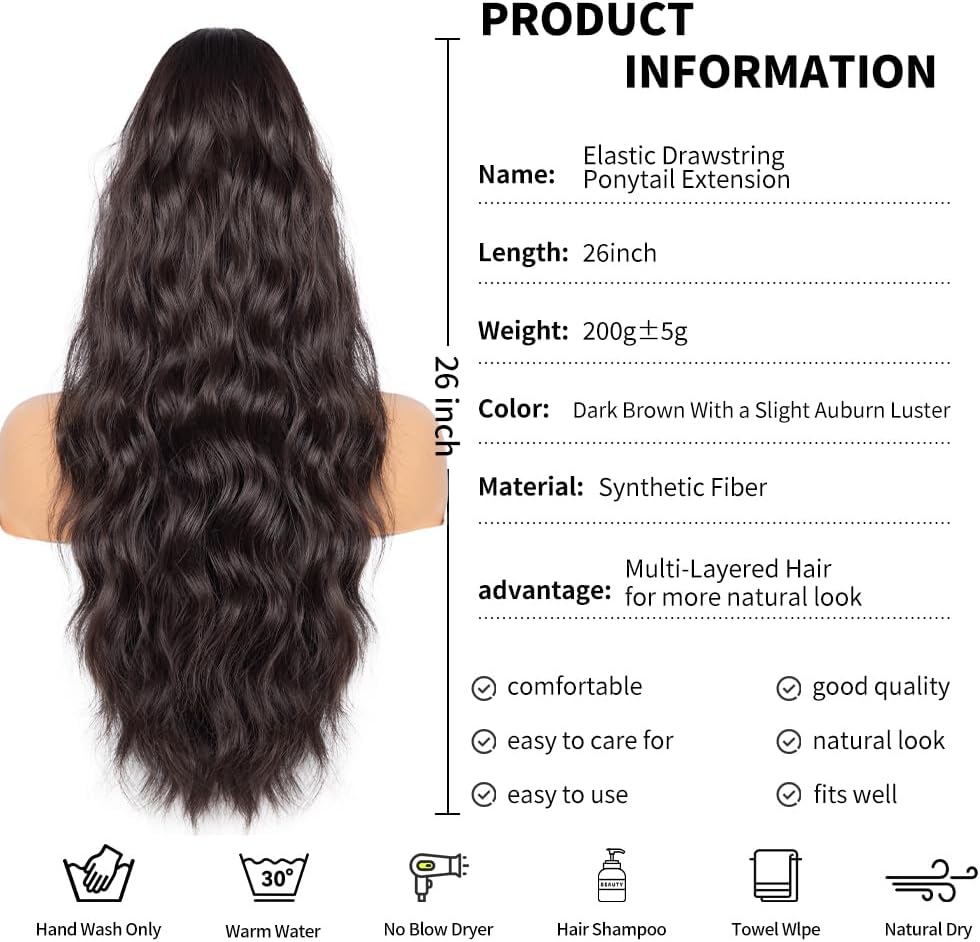 AliLeader - Extension queue de cheval ondulée 66cm - cheveux naturels - 6A#