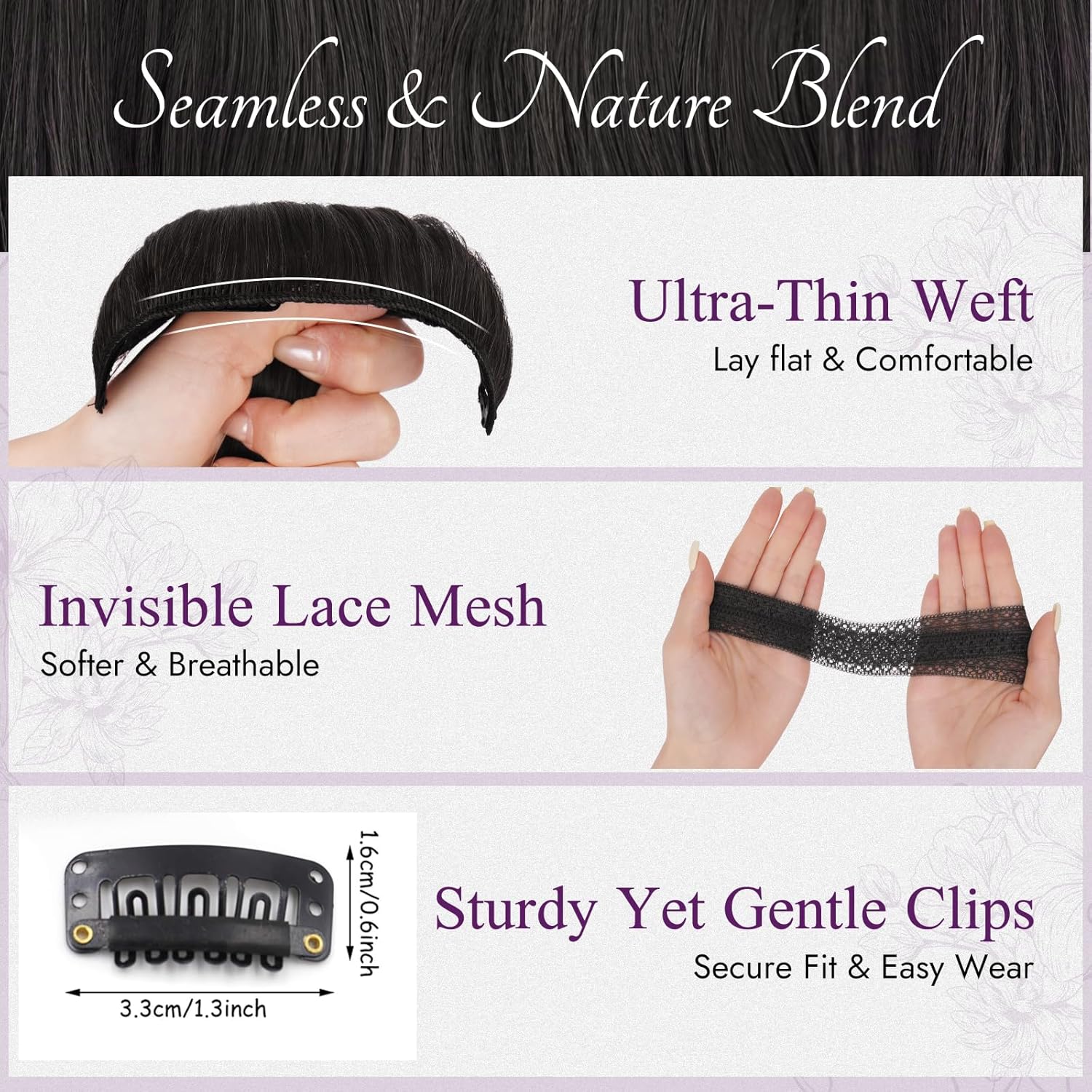 BARSDAR - Extensions à clips ondulées 50cm - synthétiques noir marron