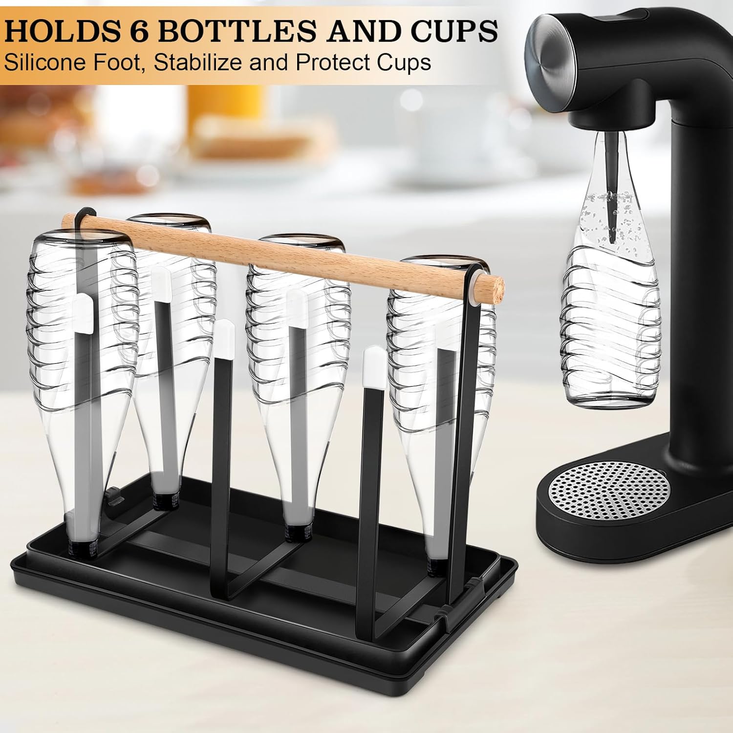 Royouzi - Porte-bouteilles 6 places - bac égouttoir - acier noir