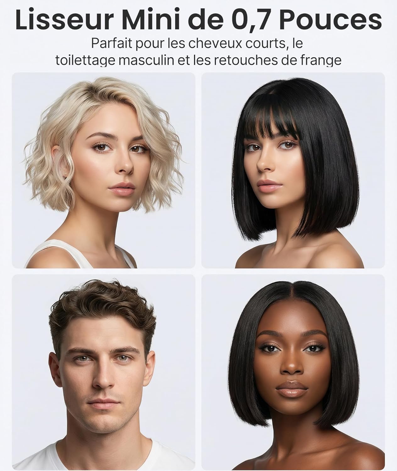 Mini lisseur cheveux courts - portable céramique 210°C, double tension, chauffage rapide