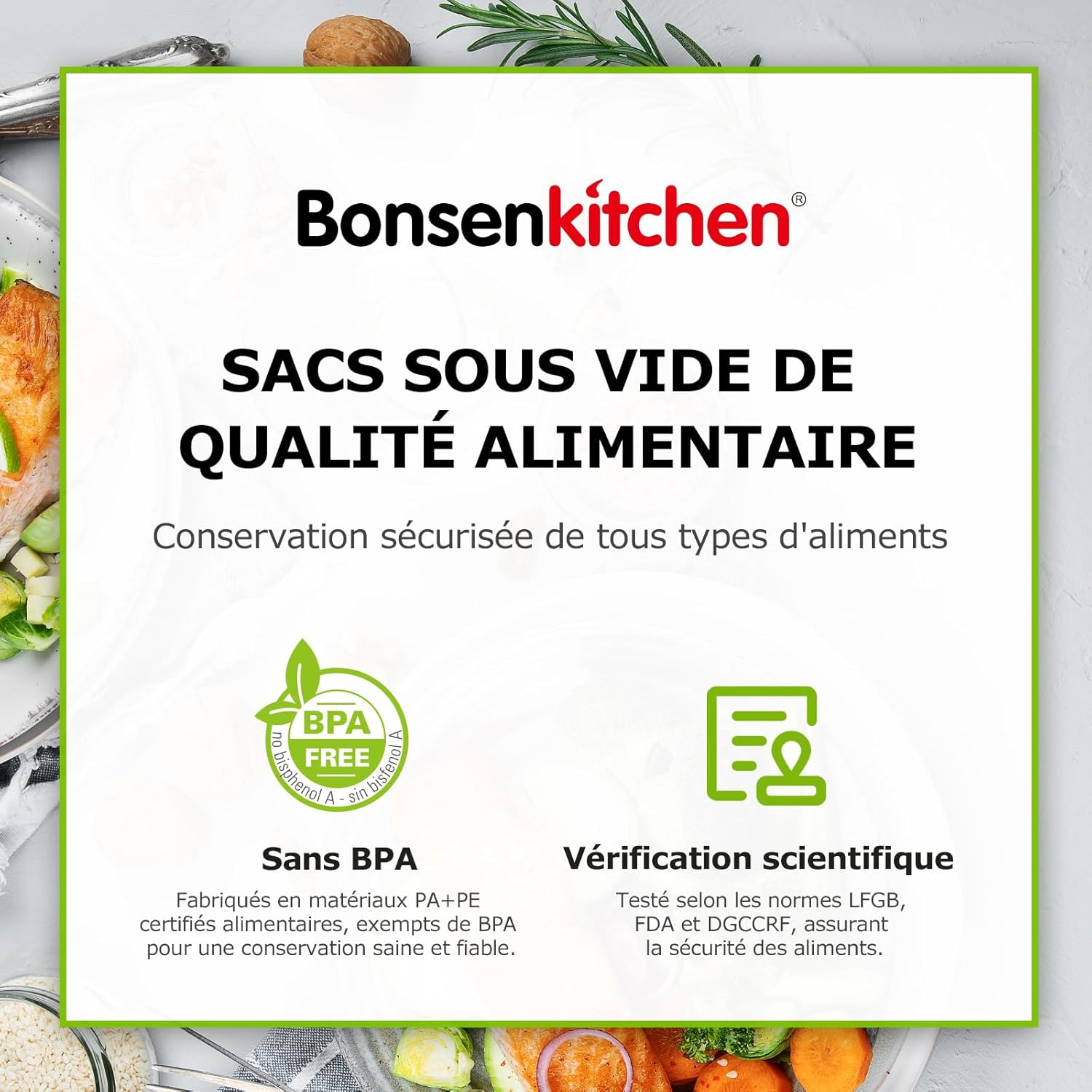 Bonsenkitchen - sacs sous vide rouleaux 20/25/28x300cm, sans BPA, VB3217