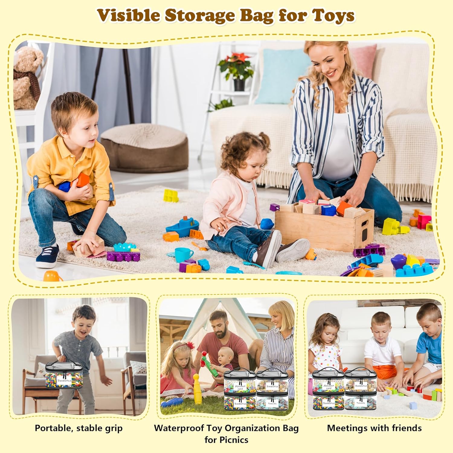 Pochette de rangement jouet enfant - PVC, fermeture éclair, lot de 8, idéal puzzles et bain