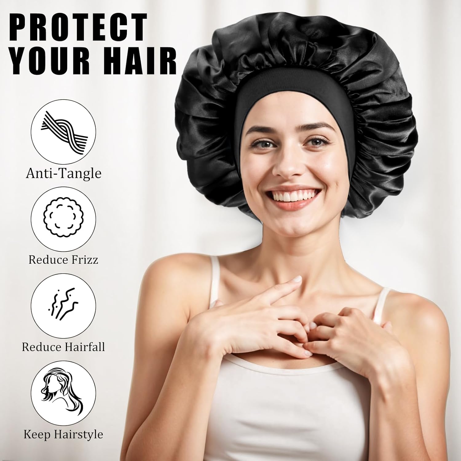 Bonnet satin nuit - élastique, soin cheveux, soie, taille adulte