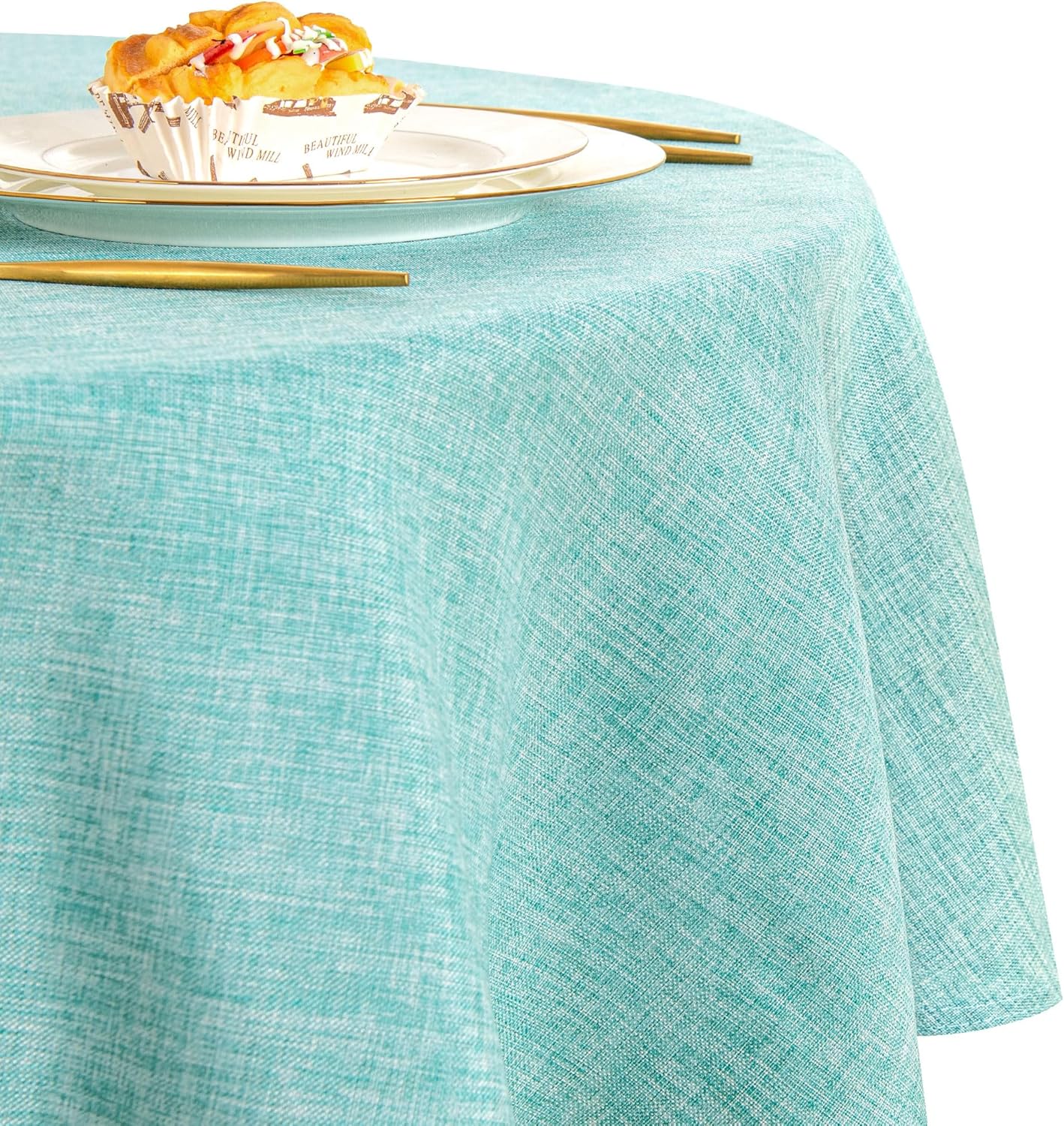 DWCN - nappe ronde effet lin 160 cm imperméable, lavable, anti-tache