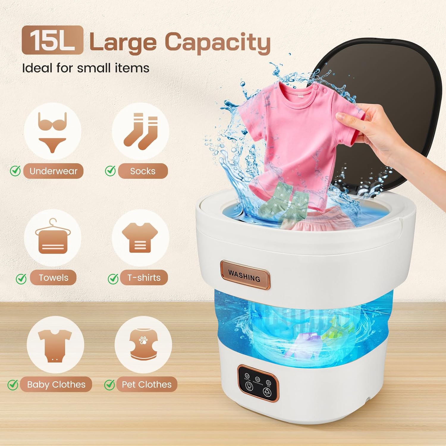Machine à laver portable - mini 15L - compact, 3 modes lavage, essorage, idéal sous-vêtements et bébés
