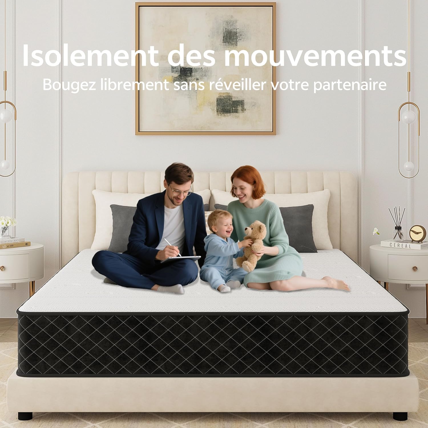 PurrJoys - Matelas Hybride - 140x200 cm - 7 zones, ressorts H3/H4, 25 cm, Oeko-TEX