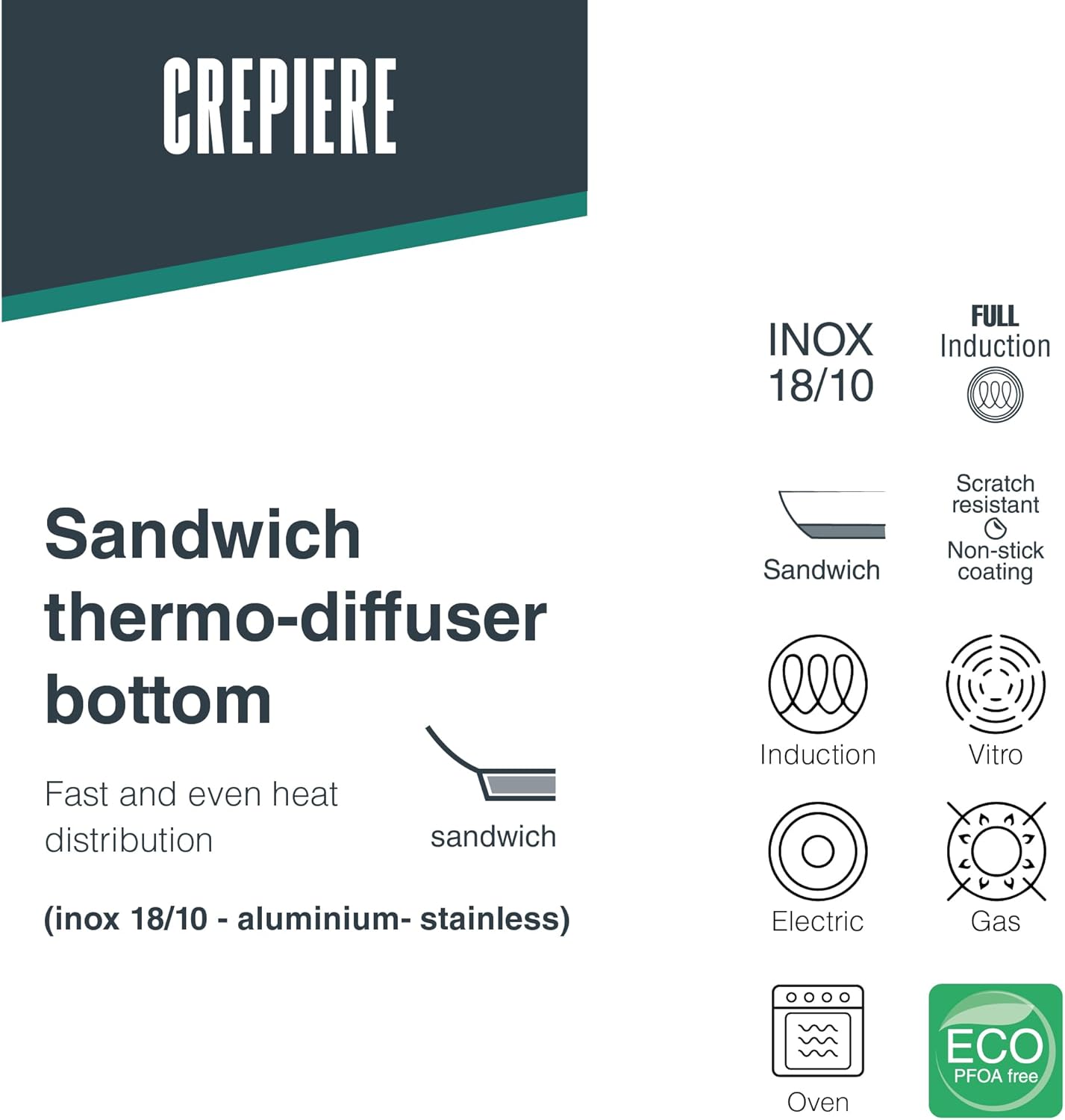 Lacor - Foodie crêpière inox 28cm, induction, lave-vaisselle, 45829