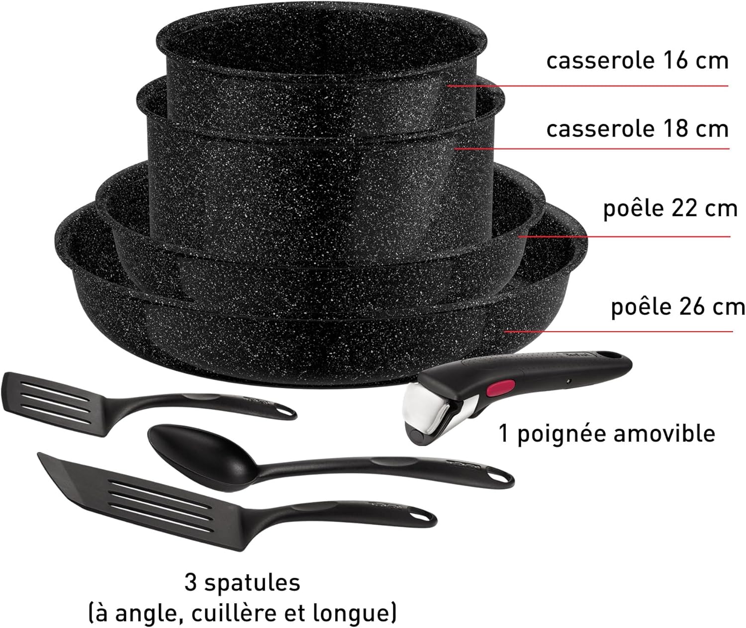 Tefal - Ingenio Intens' Ceram - 8 pièces - céramique, induction, poignée amovible, L2649802