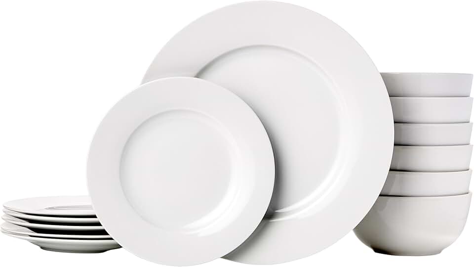 maxideelz Basics - service de table 18 pièces - porcelaine blanche - vaisselle pour 6 personnes