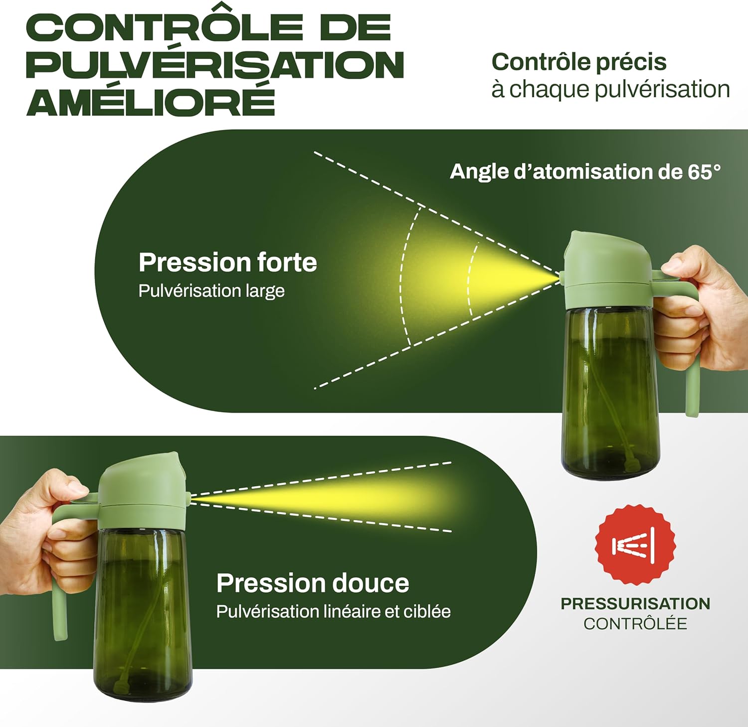 PORTENTUM - Spray huile cuisine 2en1, 470ml, verre vert, étiquettes multilingues