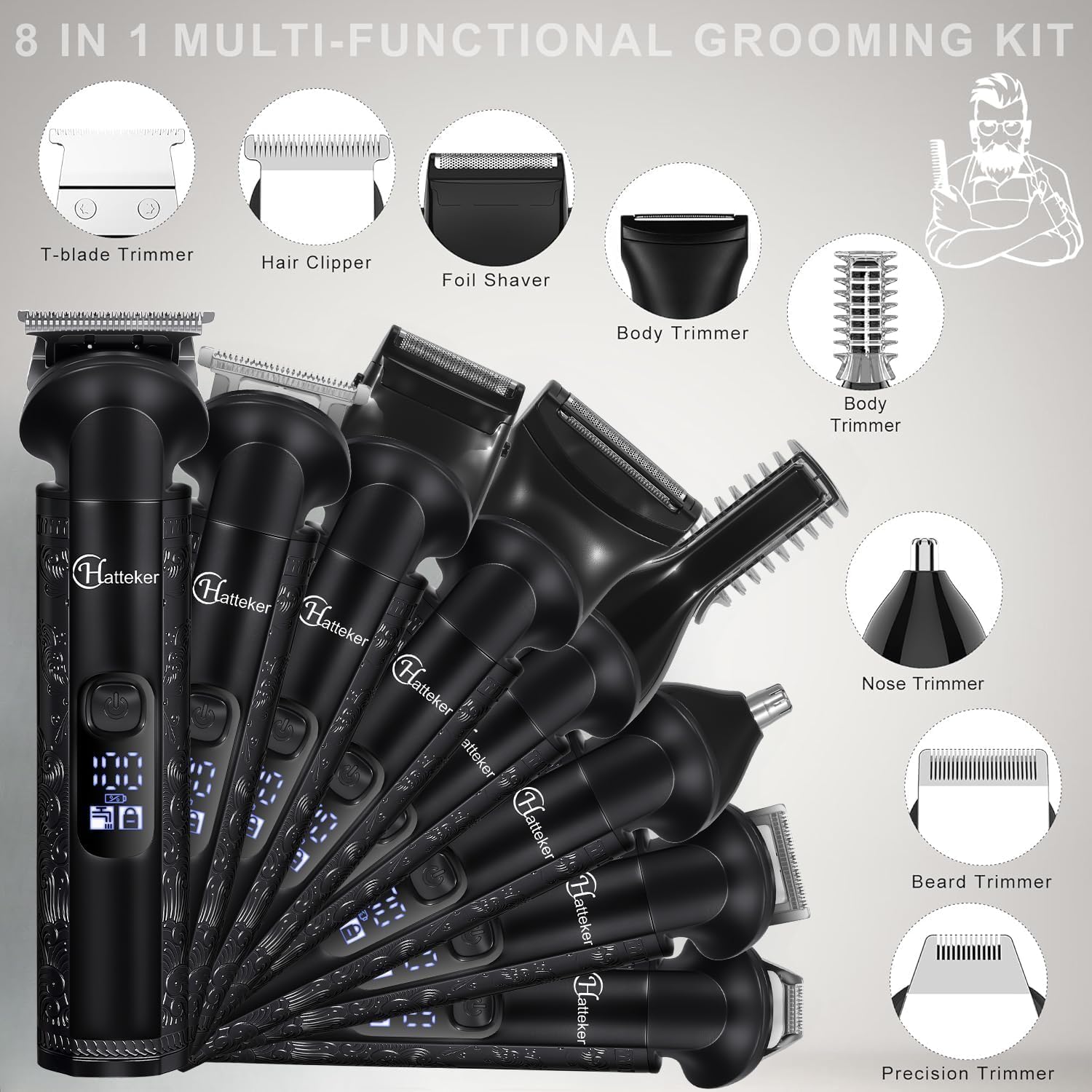 Hatteker - Tondeuse sans fil homme - barbe - autonomie longue durée