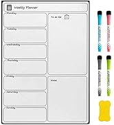 DOEWORKS Tableau blanc magnétique pour réfrigérateur - Planning hebdomadaire - Format A3 - Avec 4...