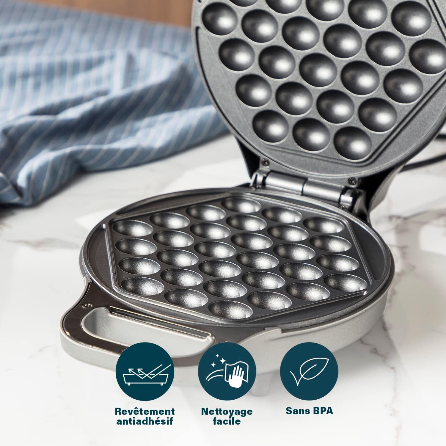 Princess - Gaufrier ouverture 180°, 700W, câble 0.7m, antiadhésif - 132465