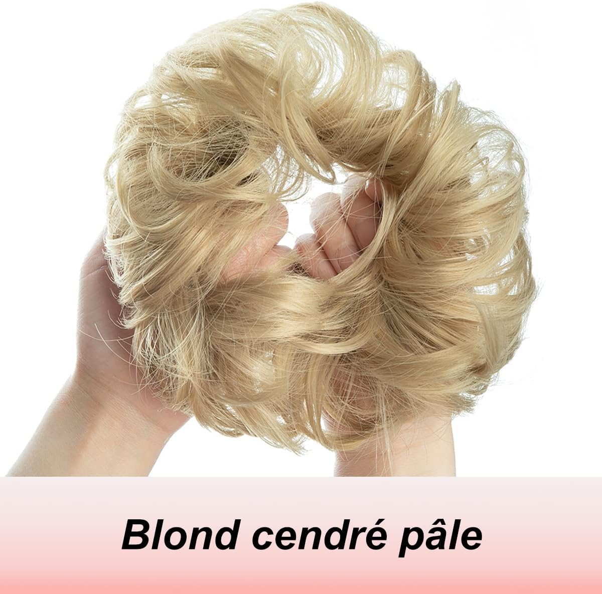 JJstar - Chignon postiche bouclé, élastique, blond cendré pâle