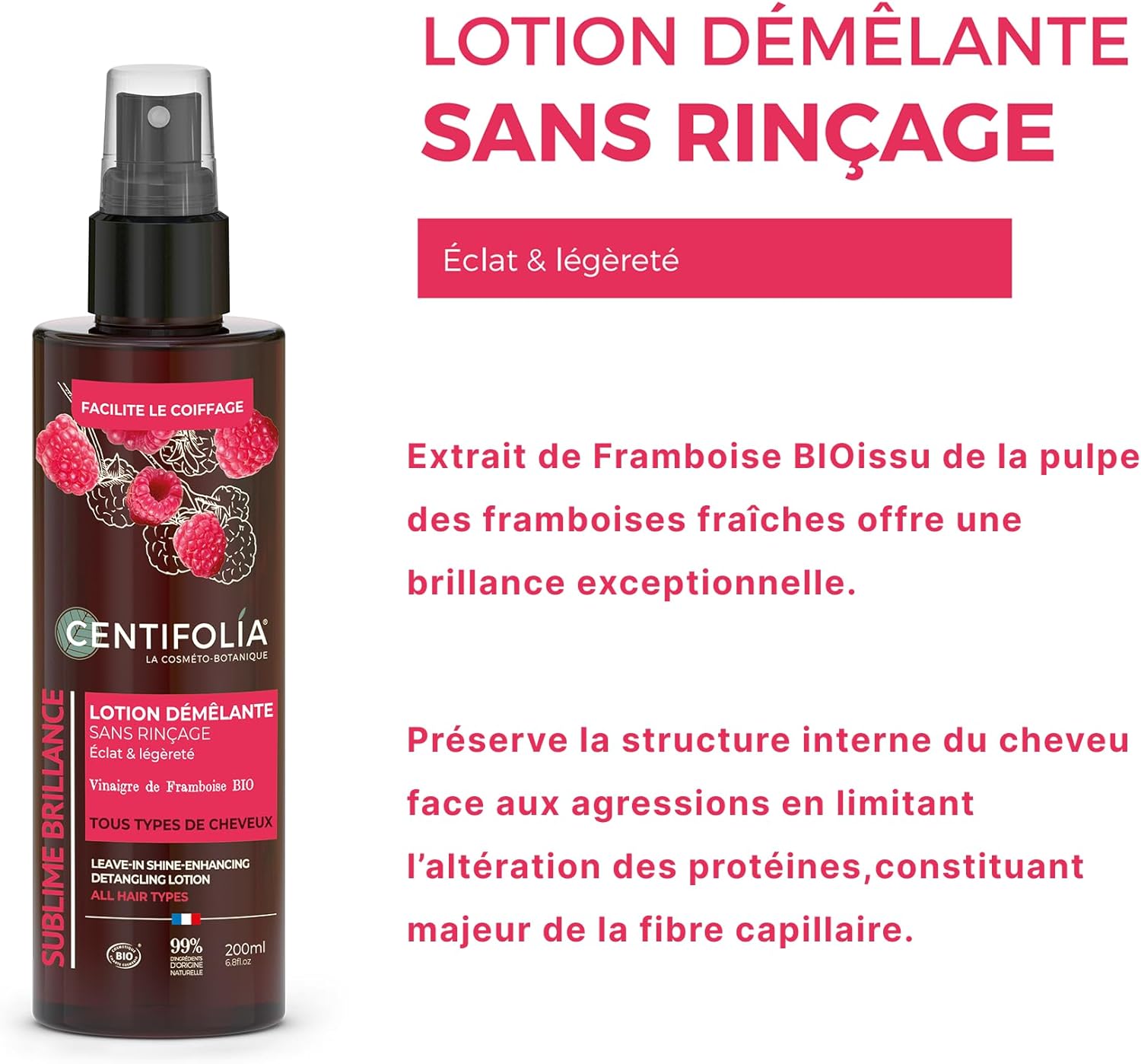 Centifolia - Sublime Brillance lotion démêlante 2x200ml - cheveux brillants, 99% naturelle