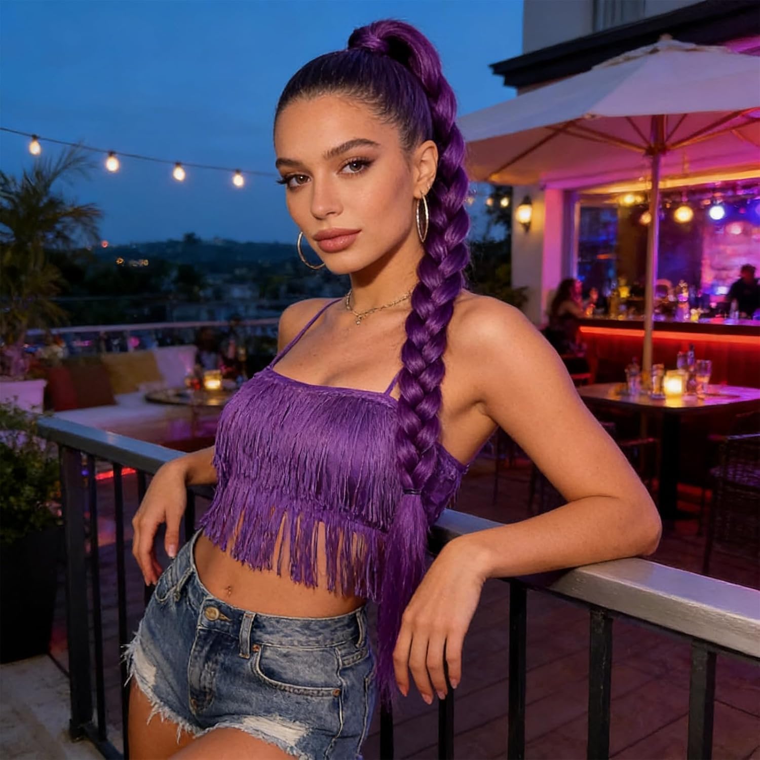 Extension cheveux - mèche violette 24 pouces, pré-étirée, pour tresses, déguisement