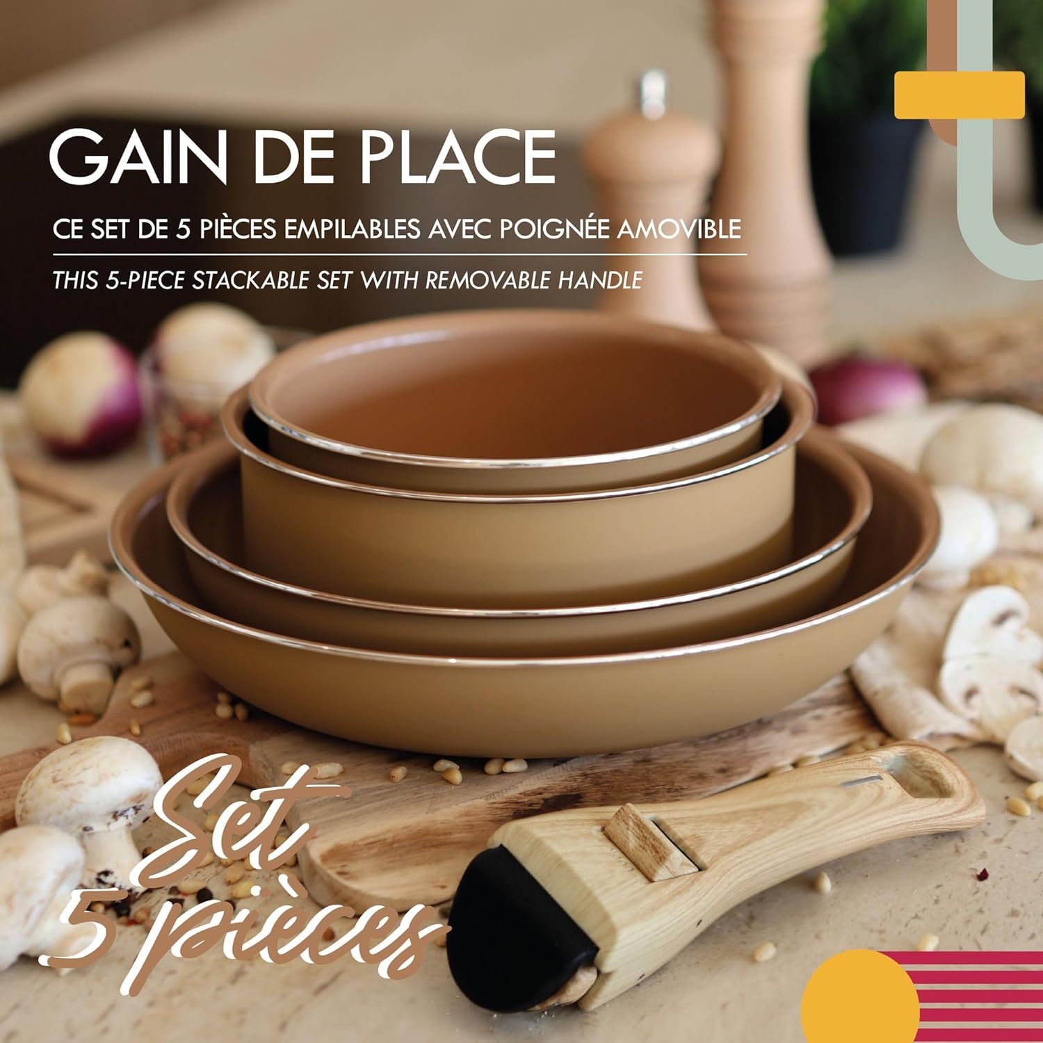 MENASTYL - Colorama - 2 poêles, 2 casseroles, poignée - céramique, induction, sans PFAS