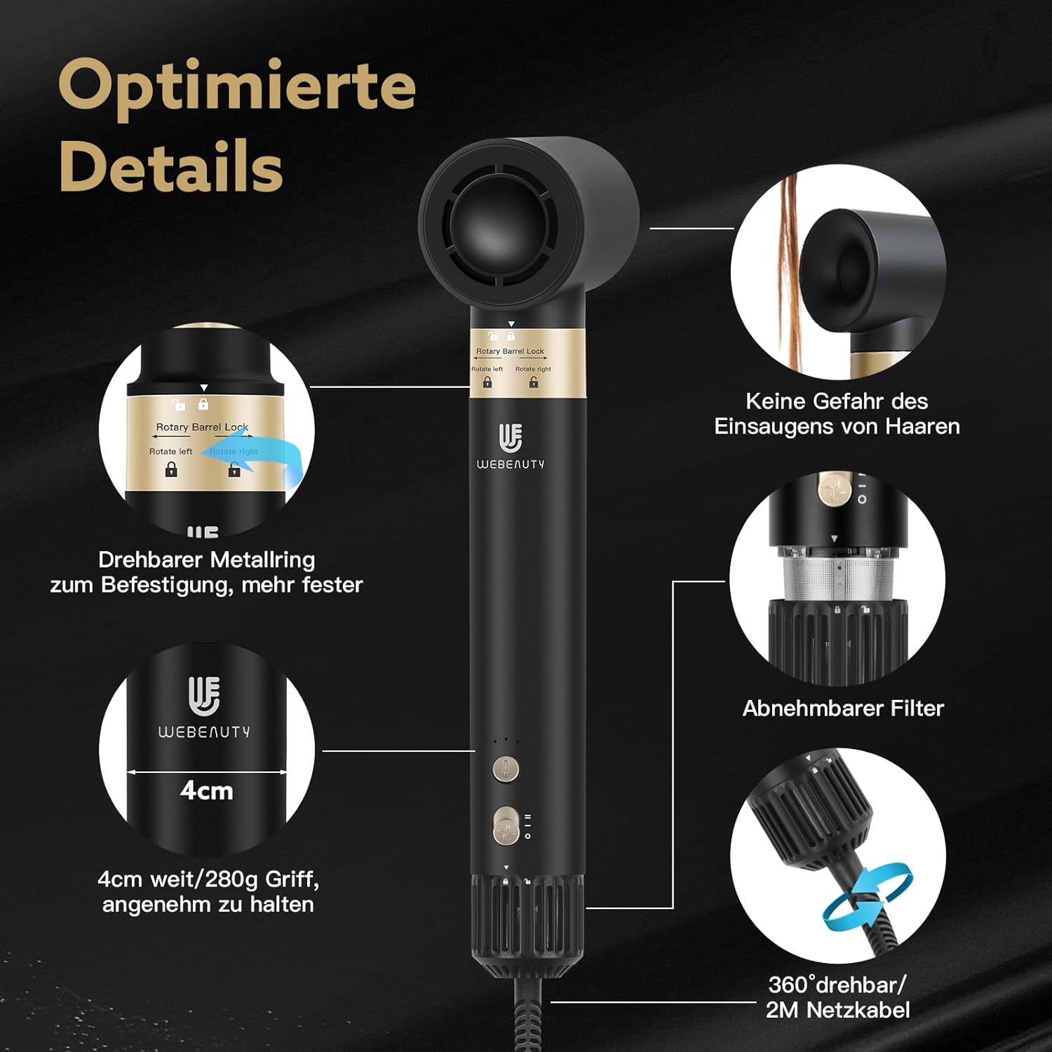 webeauty - 6 en 1 hairstyler - sèche cheveux pro, 110000TR/MIN, ions négatifs