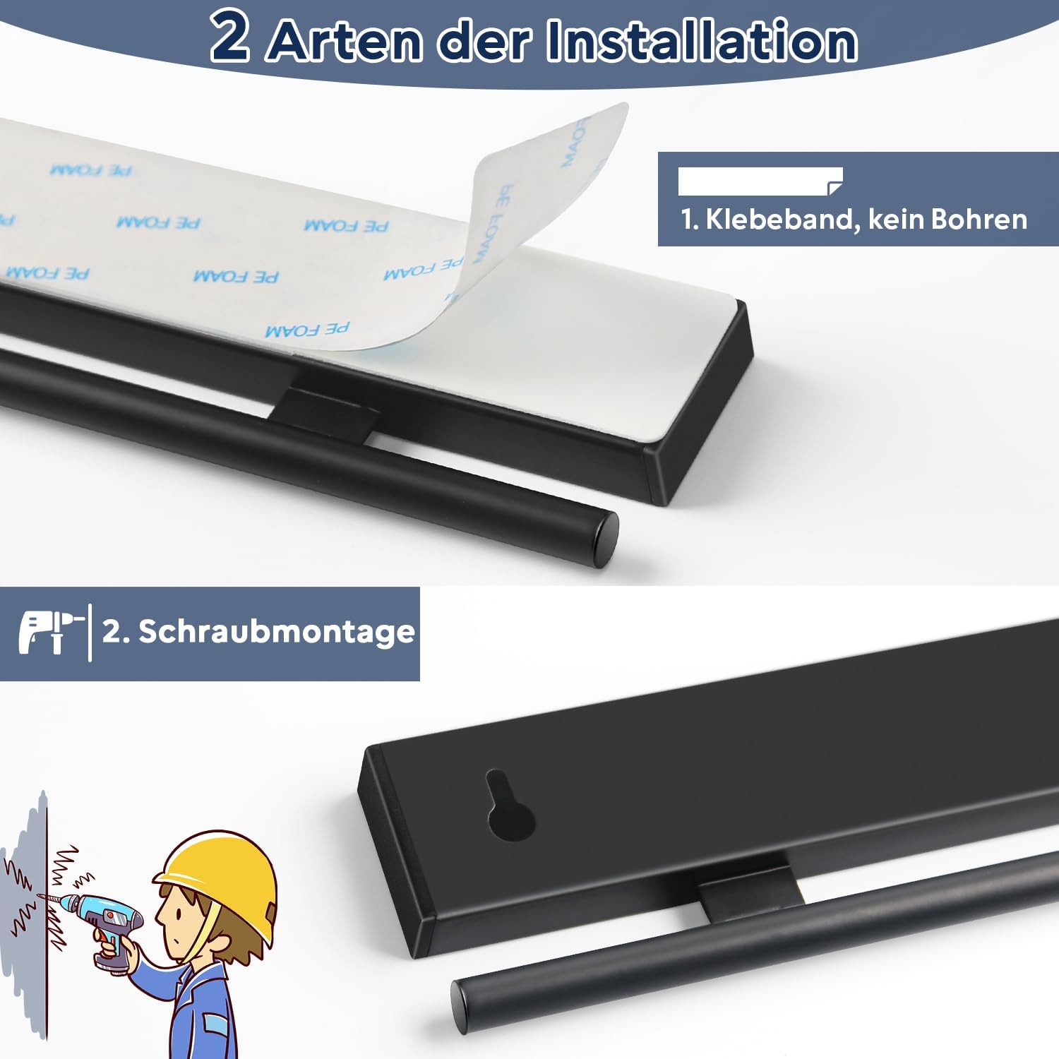 Dmore - barre magnétique 59 cm, 15 crochets, forte fixation, noir