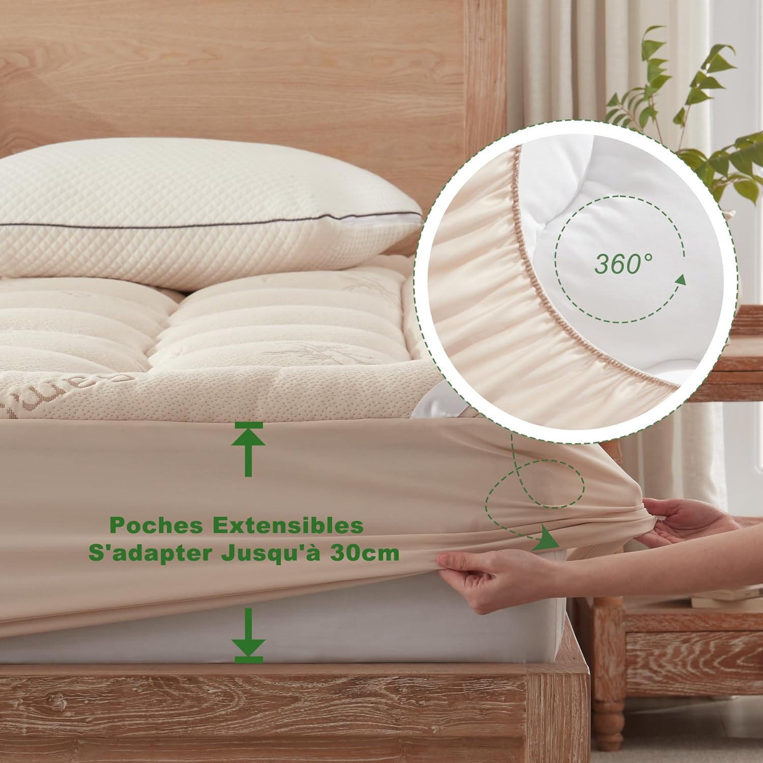 BEDLORE - Surmatelas matelassé 90x200 cm, bambou, bonnet 30 cm, Oeko-Tex