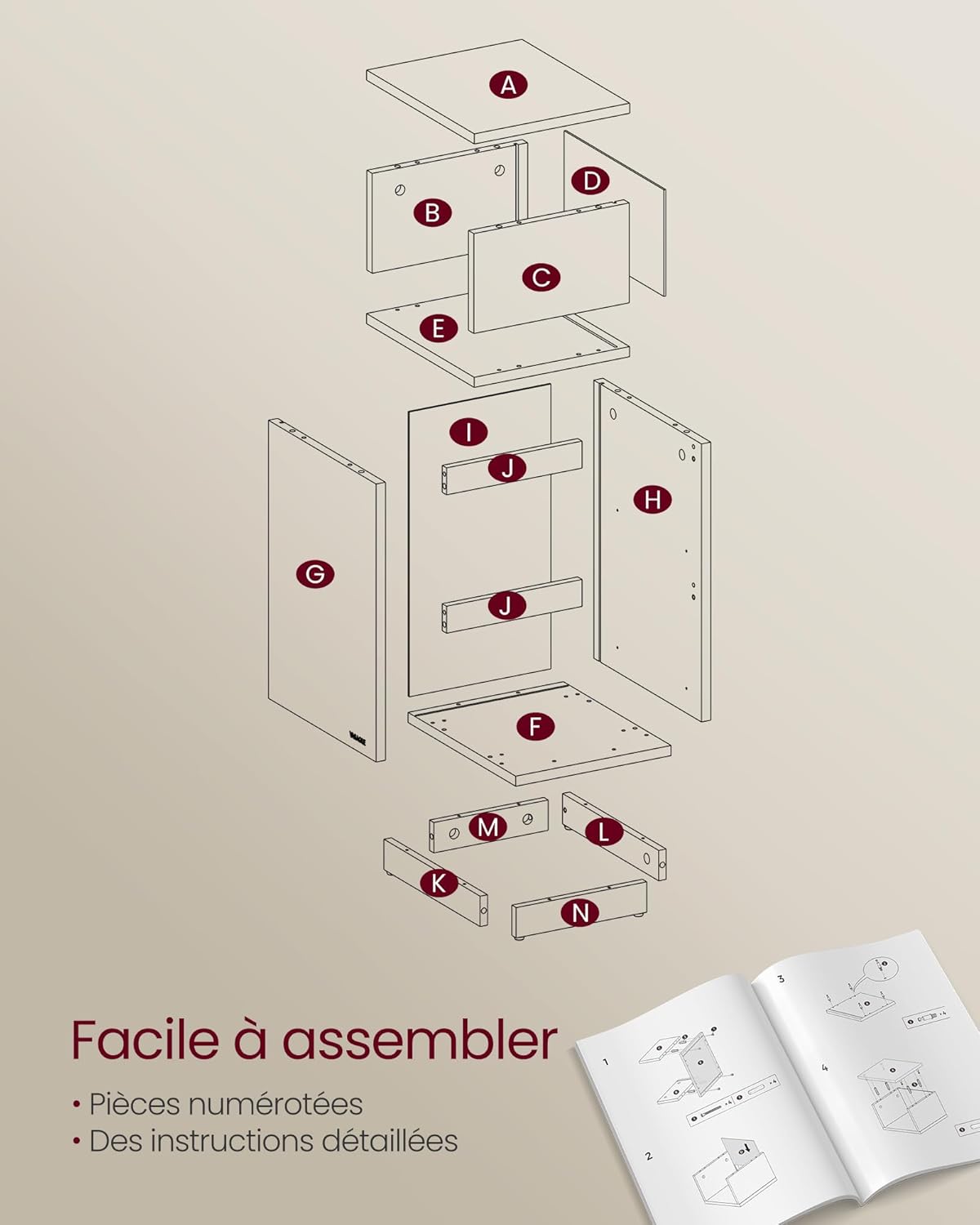 VASAGLE - Kailyn Collection, chevet étroit, 2 tiroirs, montage réversible, LET856N01