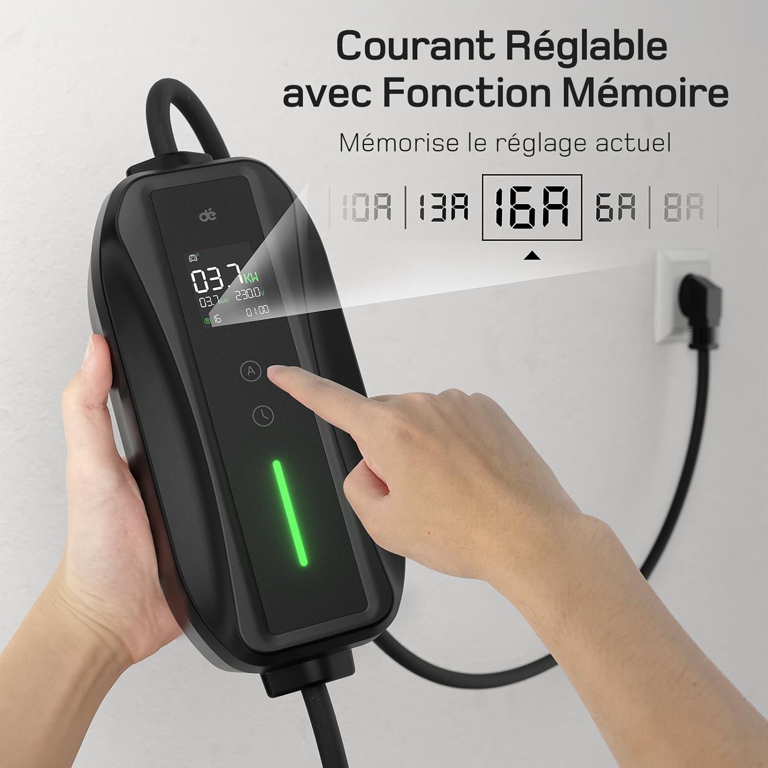 Chargeur voiture électrique - Type 2 - 25m - 3,68kW, 16A, écran digital