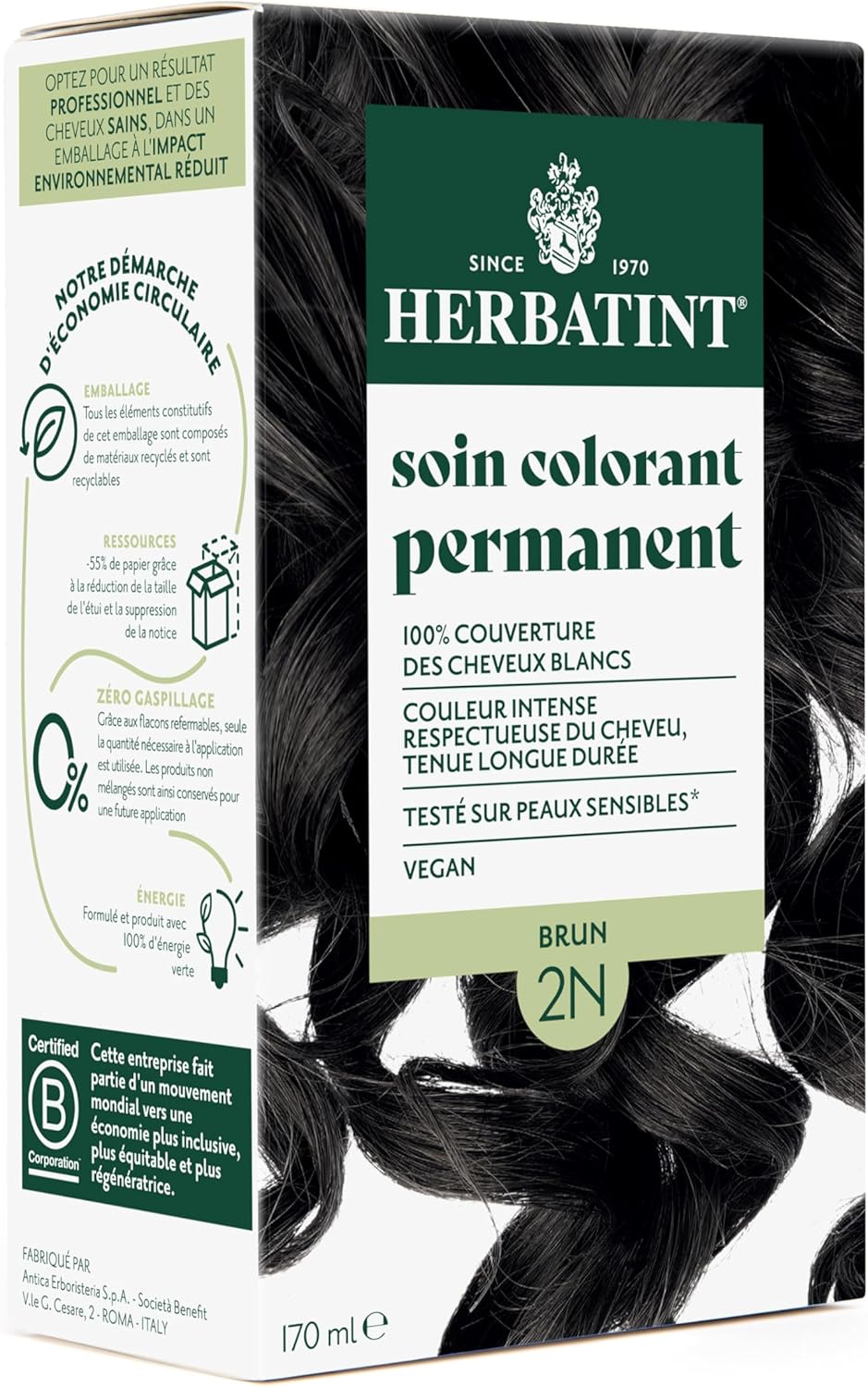 Herbatint - Soin Colorant Permanent - 170 ml - Sans ammoniaque, couvrance totale cheveux blancs, testé dermatologiquemen