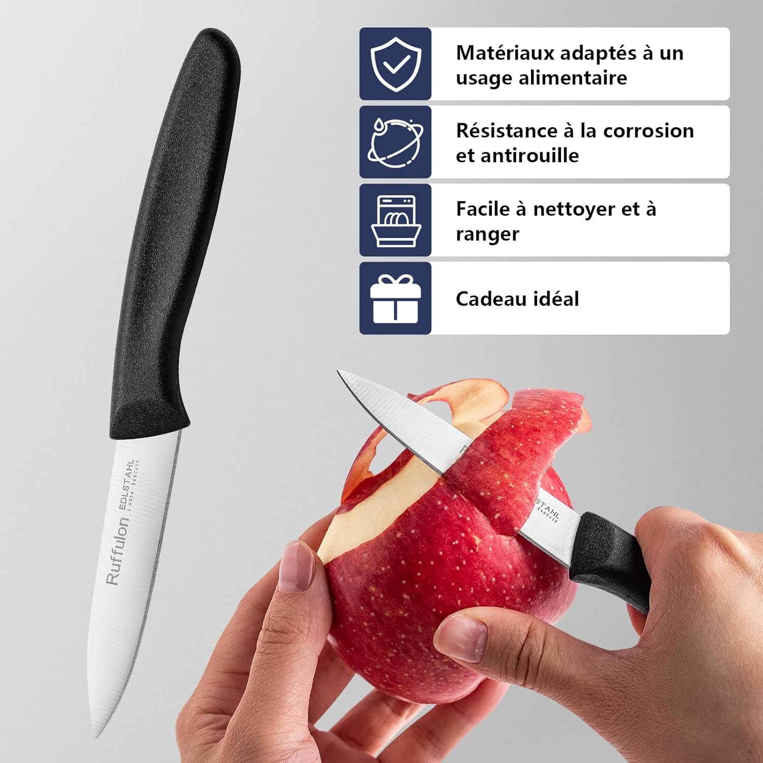 Ensemble de couteaux à légumes - 6 pièces inox - manche ergonomique, lavable, lame tranchante